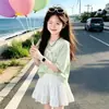 Conjunto Doce e Fresco 2026 Verão Novo Estilo Coreano Xale Camiseta de Manga Curta Saia Curta com Laço Fofo Conjunto de Duas Peças