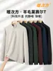 [Lã de Ovelha Lyocell] Camiseta de Manga Longa com Zíper e Gola Alta Masculina Outono e Inverno Camisa Base Quente Escovada dos Dois Lados