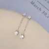 Brincos de Prata 925 Banhados a Ouro 18K com Zircônias Microincrustadas para Mulheres, Estilo Europeu e Americano, Design Longo com Franjas e Dois Diamantes, Brincos Simples