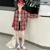 Camisa a cuadros estilo coreano para niñas, manga larga, primavera y otoño, chaqueta casual holgada, camisa moderna y genial para niños mayores, ropa de otoño