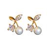 Pendientes de aguja plateada cereza micro set circonita perla nuevos pendientes pequeños frescos de moda diseño nicho pendientes al por mayor