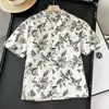 Camisa Masculina e Feminina Japonesa de Mistura de Algodão Estampada com Gola Aberta Camisa de Manga Curta Gola Cubana 458355 458356