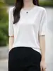 Suéter de Tricô para Mulheres, Fino de Manga Curta 2026 Novo Início de Primavera e Verão Gola Redonda Meia Manga Solto Manga Média Camiseta, Seda de Gelo
