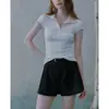 Top tipo polo bordado en color block, ligero y juvenil, para mujer, camiseta blanca de manga corta con cuello camisero para verano, para mujer