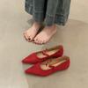 Sapatos Femininos Vermelhos Bico Fino Estilo Francês 2025 Primavera e Outono Novos Sapatos Mary Jane Retrô Salto Escondido Sapatilhas