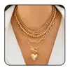 Collar Colgante Multicapa con Forma de Corazón Transfronterizo Europeo y Americano Cadena de Clavícula Tipo Clip de Papel Cadena de Cuello Apilada Personalizada Joyería Exagerada Hip-Hop
