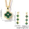 Moxi Transfronterizo Colorido Flor de Trébol de Cuatro Hojas de la Suerte Elegante Moda Cobre Incrustado Circonita Pendientes Collar Set de Joyería Venta al por Mayor