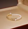 Conjunto de Duas Peças de Anel Vintage Exquisito de Luxo e Pulseira de Pérolas Naturais de Água Doce, Joias em Camadas para o Dia a Dia de Nicho Estilo Francês