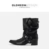 Textura de Piel de Vaca 5cm~ Botines Cortos Estilo Western para Mujer con Tacón Grueso, Botas de Montar Negras Plisadas, Botas Martin Vintage