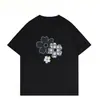 Camiseta feminina de seda de leite, cor cinza claro, soltinha, corte slim, manga curta, estilo coreano novo verão 2026, estampa floral de nicho