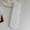 Meias Suxinaimin com Borda Franzida para Mulheres, Estilo Fino para Primavera e Verão, Malha Respirável Vazada, Meias Brancas de Cano Médio Caídas