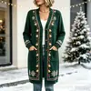 Nuevo cárdigan largo de punto con botones para Navidad, suéter abrigo de moda estampado para otoño e invierno, personalizado, casual para mujer