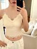 Camisola de Verano sin Costuras con Lunares para Mujer Encaje Deseo Puro Versátil Hermoso Sujetador de Espalda Íntimos de Una Pieza con Copa Fija