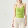 Top de Yoga de Cáñamo Gris Dulce Picante con Cuello Halter y Almohadillas en el Pecho Ropa de Yoga con Tirantes Sujetador Deportivo Pilates Top de Fitness para Mujer