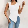 Camiseta Cruzada de Amazon para Mujer Primavera/Verano 2025 Cuello Diagonal Ajustada Manga Corta Color Sólido Top Directo de Fábrica Lote Pequeño
