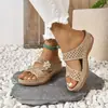Sandalias Ligeras de Playa para Mujer del Sudeste Asiático, Transpirables, de Suela Gruesa, para Cruzar la Frontera, Tacón de Cuña, Puntadas de Flor, Comercio Exterior