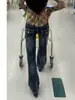 Jeans Yimengling de cintura baixa, levemente flare, mesmo estilo, para mulheres, nova coleção de outono, azul-cinza, estilo americano, slim-fit, calça flare da moda