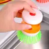 Escova para lavar panelas de cozinha escova hidráulica escova de louça multiuso com adição automática de líquido cabo curto artefato de limpeza e descontaminação doméstico