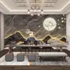 Papel de parede para decoração de varanda de casa de chá chinesa, relevo tridimensional, papel de parede de rocha, restaurante, fundo multicamadas de rochas, parede de tecido