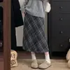 Falda de lana a cuadros para mujer, nuevo estilo otoño/invierno, retro y elegante, de cintura alta, falda de línea A adelgazante, falda ajustada, falda corta a cuadros