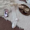 Meias Femininas Novas com Renda na Barra Meias 3/4 Outono/Inverno Estilo Ballet com Laço Combine com Sapatos Pequenos de Couro Meias Longas de Ponto Duplo