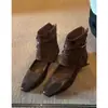 Primer Encuentro Ji Botines Cuadrados Retro para Mujer Nuevos Versátiles con Cremallera Trasera Huecos Aumentadores Internos de Altura Botas de Pantalón Botas Adelgazantes
