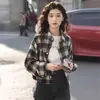 Chaqueta Camisa de Cuadros Rojos Gruesa Estilo Retro Americano para Mujer Otoño Invierno Diseño con Sentido Estilo Perezoso Suelto Top de Manga Larga