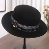 Sombrero de Lana de Ala Plana Estilo Hepburn con Estampado Paisley Francés para Hombres y Mujeres, Sombrero Retro Jazz de Socialité Británica para Otoño e Invierno