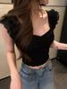 5532 # Camisola de Encaje para Mujer para Usar Afuera Nuevo Estilo Verano 2025 con Mangas Cortas Volantes y Hermosa Ropa Interior con Espalda Descubierta Hermosa Espalda para Mujeres