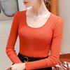 Camiseta Básica de Malha para Mulheres 2025 Primavera & Outono Nova Gola Redonda Manga Longa Camiseta Básica Elástica Interna Cor Pura Top