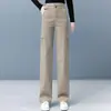 Calça jeans de trabalho reta slim fit para mulheres, nova coleção primavera e outono, cintura alta, cáqui, retrô, casual, perna larga