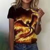 Hermosa Camiseta de Mujer con Estampado de Fénix Impresa en 3D Camiseta Casual de Verano de Manga Corta Retro Impresionante Top de Cuello Redondo Camiseta