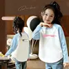 Nova Camiseta de Manga Longa Color Block Estilo Coreano para Meninas, Base para Primavera e Outono, Top Elegante de Outono Slim Fit para Crianças
