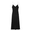 Vestido Midi Elegante de Moda 2026 Estilo Europeo y Americano Transfronterizo con Ribete de Color Contrastante Textura de Satén de Seda 1165170