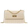 Bolso 2025 Nuevo Estilo Coreano Cadena de Paja Bolso Cuadrado Pequeño Bolso de Hombro Cruzado Bolso de Moda con Hebilla de Cierre Bolso de Mujer Bolso de Gran Capacidad