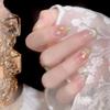 Uñas Postizas Hechas a Mano al por Mayor, Arte para Uñas con Brillo de Mariposa de Diamante Triturado Famoso en Internet, Parches para Uñas Terminados, Pegamento Gelatina con Pedrería