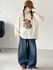 Sudadera de otoño para niñas 2026 nuevo estilo conjunto casual coreano de moda con estampado y jeans de pierna ancha para niñas mayores