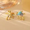 Elegantes Aretes de Fuego Artificial de Piedra Natural con Pasadores de Plata 925 y Cobre Chapado en Oro Real, Joyería de Moda para Mujer Estilo Vintage Clásico