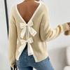 Suéter de Otoño e Invierno Transfronterizo Europeo y Americano para Mujer Amazon Moda Parte Trasera con Lazo Cuello Redondo Jersey de Punto Superior para Mujer