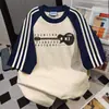 Camiseta de Manga Corta con Parches de Tres Rayas Estilo Verano 2026, Estilo Casual Perezoso, Oversize, Top Versátil y de Moda
