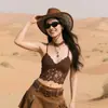 Chapéu de Caminhada Estilo Cowboy Ocidental para Mulheres, Estilo Deserto de Verão, Viagem a Sichuan, Aba Larga, Secagem Rápida, Circunferência da Cabeça Grande, Proteção Solar, Chapéu de Pescador