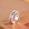 Moderna Joyería de Plata Estilo Chino, Anillo de Plata Pura 999 con Esmalte, Anillo Ajustable Estilo Antiguo con Mensaje de Buena Suerte, Anillo de Dedo Índice para Mujer de Nicho