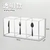 Dispensador de Cubiertos Transparente Estilo Japonés con 3 Compartimentos, Caja de Almacenamiento para Cuchillo, Tenedor y Cuchara, Soporte para Cubiertos Negro y Blanco, Caja para Cubiertos de Cocina