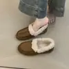 Zapatos peludos para mujer para usar en el exterior en invierno 2025 Estilo retro perezoso Ante Lana de cordero Cálidos Birkenstock de una pierna Zapatos de algodón
