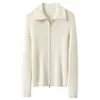 Nuevo Otoño/Invierno 100% Cachemir Puro Suave y Esponjoso Cárdigan de Punto Rayado con Cremallera y Solapa Estilo Coreano Chaqueta Pequeña para Mujer