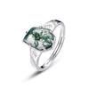 Anel geométrico irregular de musgo verde, moda feminina, anel de ágata aquática em prata esterlina S925, exclusivo para transfronteiriço