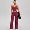 Novo conjunto fitness cross-border com toque natural para mulheres, conjunto casual esportivo ao ar livre com calça de perna reta e top regata de ioga oco com gola halter
