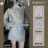 Popular de Outono Novo Estilo Coreano Redutor de Idade Moda Camisa College Moletom Mostrando Moletom Saia Curta Conjunto Longo de Três Peças