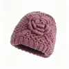 Chapéu de inverno para mulheres idosas, chapéu de lã tricotado com forro de fleece, espessado para aquecimento, proteção contra o frio e proteção para as orelhas, adequado para mães