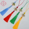 8cm Hoja de Bambú Verde Abanico Dorado Borla Marcador de Libros Memoria USB Decoración para Teléfono Móvil Colgante Pequeño Accesorios para Disfraces Chinos Antiguos Borla Colgante